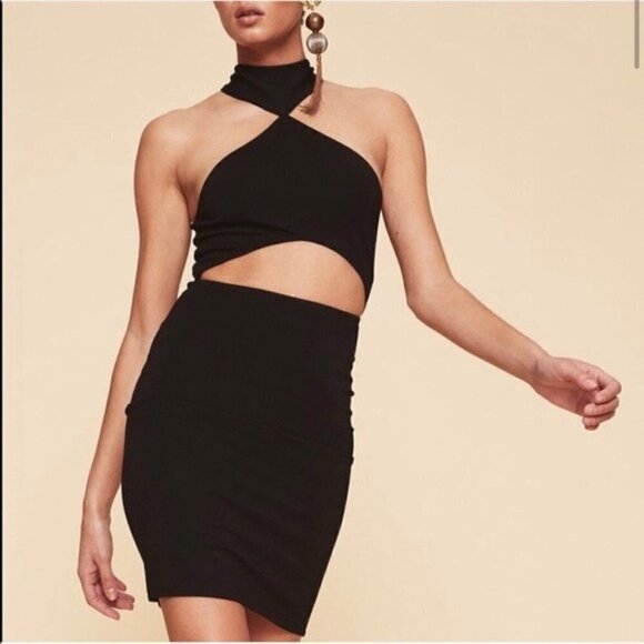 LPA Dress NWT 638 Black Pearl Cut Out Choker Halter High Neck Dress in Black L - Picture 6 of 9